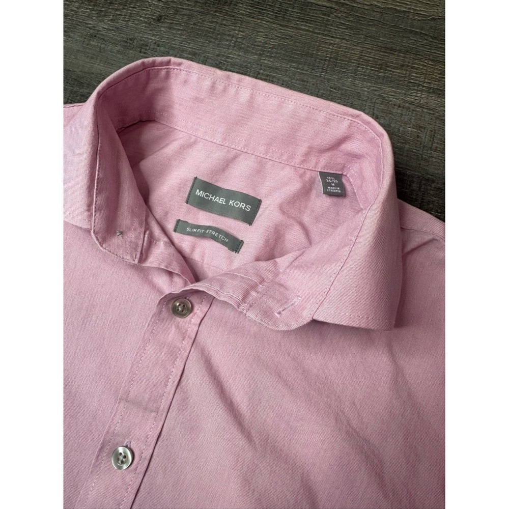 Michael Kors Mens Slim Fit Stretch Dress Shirt Pink Long Sleeve 15.5 34/35 M